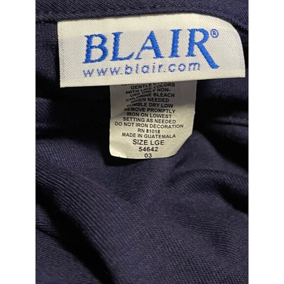 BLAIR.Women short sleeve pullover with embroidered flower‎ navy size LG - Picture 11 of 11